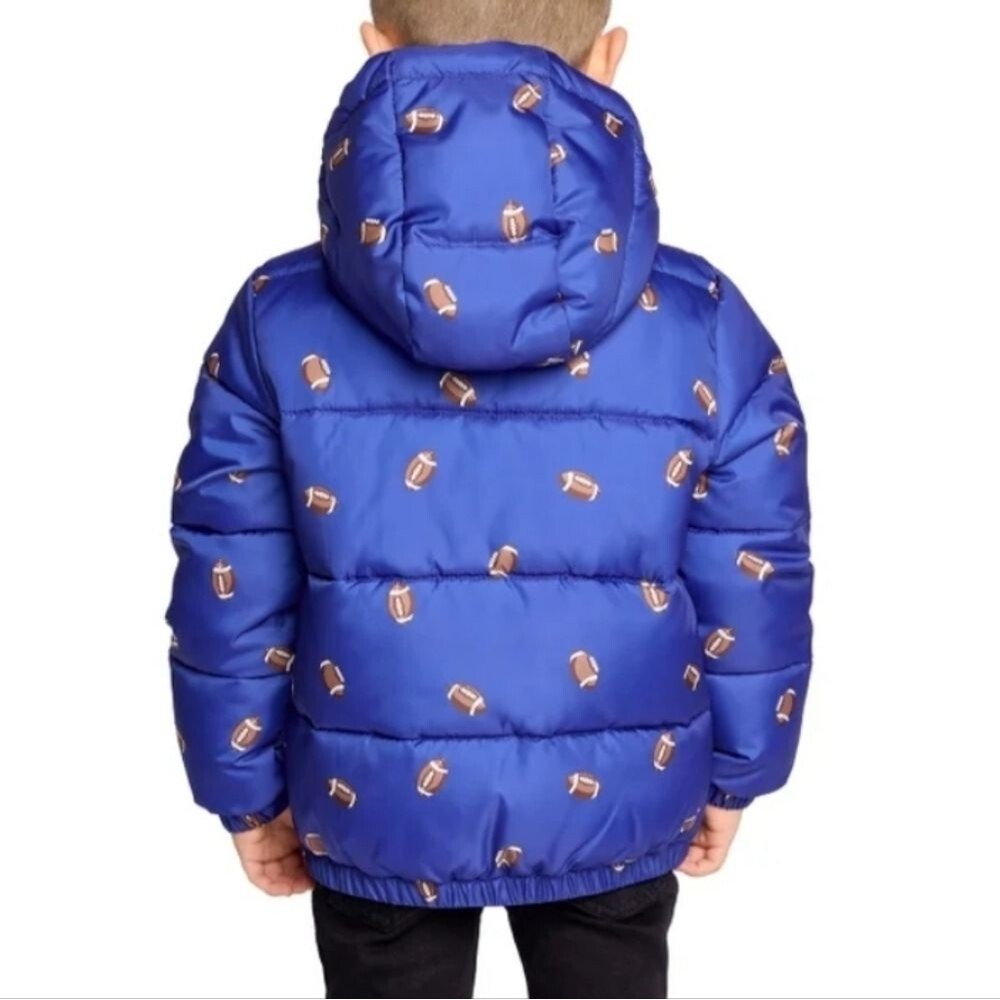 Miles The Label Boys Hooded Puffer Jacket Football Print Blue Size 4T - Picture 4 of 14